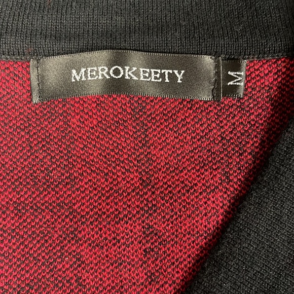 MEROKEETY Red Black Plaid Cotton Sweater M - Picture 7 of 9
